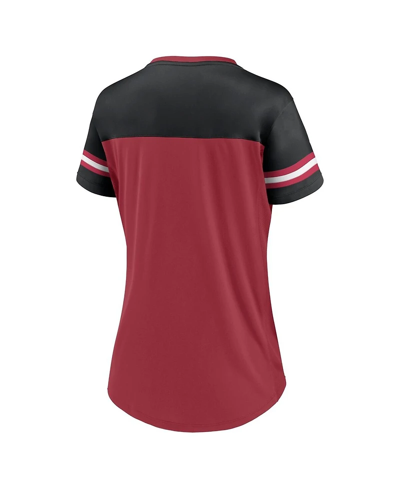 Women's Fanatics Cardinal, Black Arizona Cardinals Blitz and Glam Lace-Up V-Neck Jersey T-shirt
