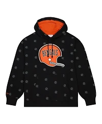 Men's Mitchell & Ness Black Cincinnati Bengals Allover Print Fleece Pullover Hoodie