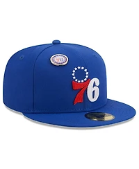 Men's New Era Royal Philadelphia 76ers Chain stitch Logo Pin 59FIFTY Fitted Hat