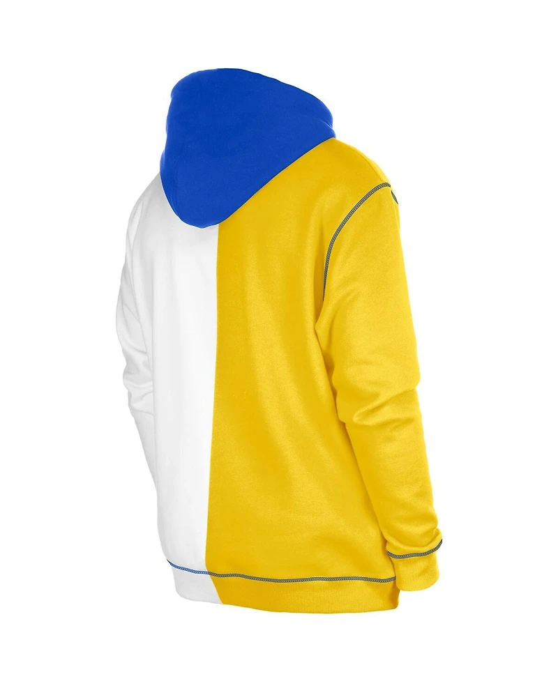 Men's New Era Gold, White Los Angeles Rams Third Down Split Raglan Pullover Hoodie