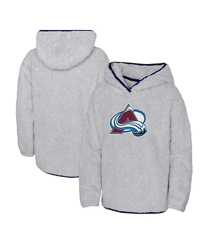 Big Girls Heather Gray Colorado Avalanche Ultimate Teddy Fleece Pullover Hoodie
