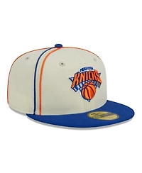 Men's New Era Cream, Blue New York Knicks Piping 2-Tone 59FIFTY Fitted Hat