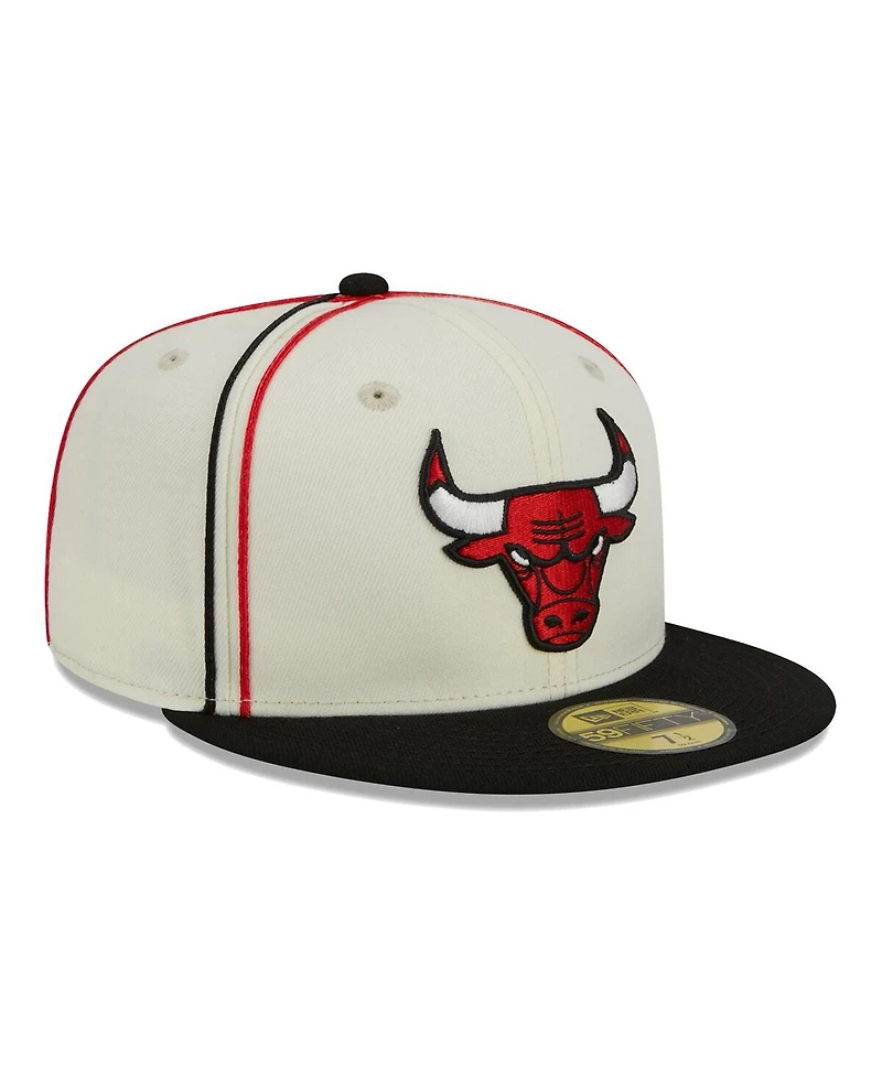 Men's New Era Cream, Black Chicago Bulls Piping 2-Tone 59FIFTY Fitted Hat