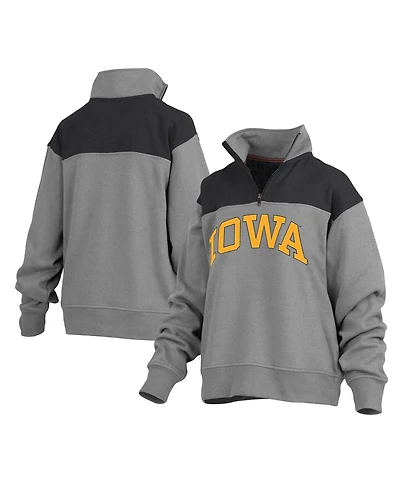 Women's Pressbox Gray Iowa Hawkeyes Avon Fleece Quarter-Zip Jacket