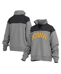 Women's Pressbox Gray Iowa Hawkeyes Avon Fleece Quarter-Zip Jacket