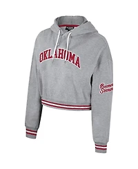 Women's The Wild Collective Heather Gray Distressed Oklahoma Sooners Cropped Shimmer Pullover Hoodie