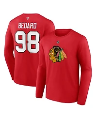 Men's Fanatics Connor Bedard Red Chicago Blackhawks Authentic Stack Name and Number Long Sleeve T-shirt