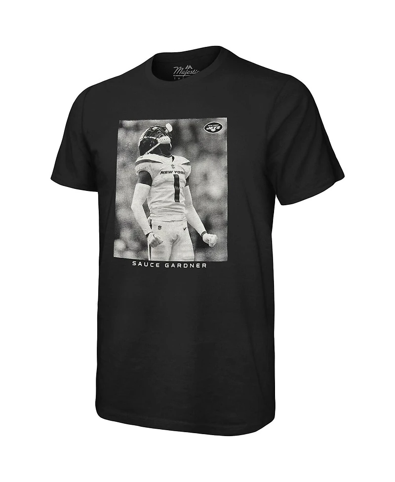 Men's Majestic Threads Sauce Gardner Black New York Jets Oversized Player Image T-shirt