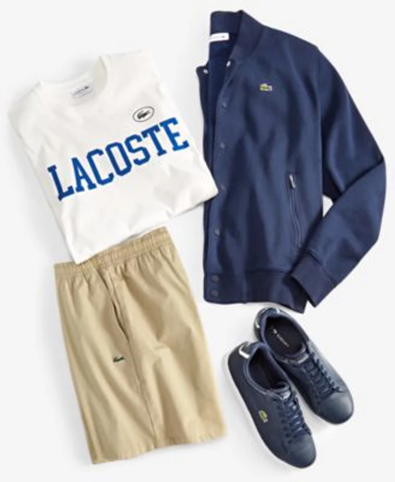 Lacoste Mens Varsity Jacket Logo Crewnck T Shirt Shorts