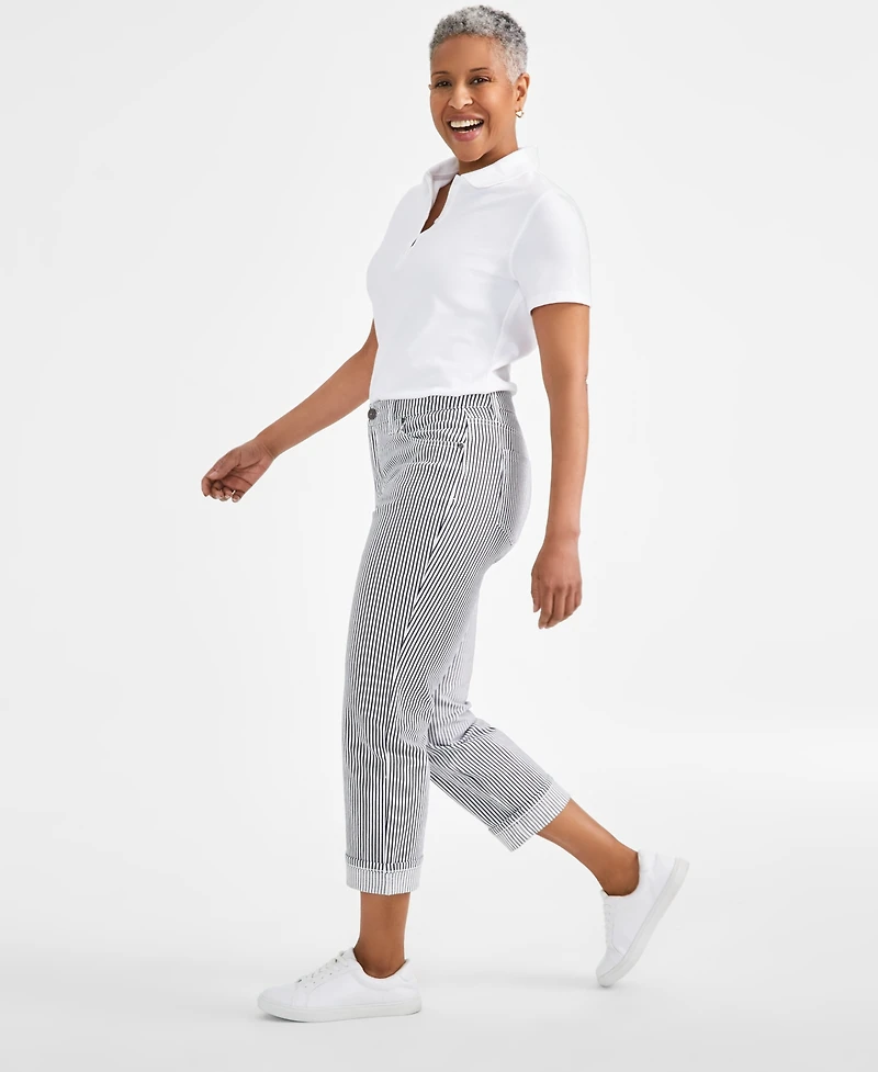 Style & Co Women's Striped Mid-Rise Curvy Capri Pants, Created for Macy's