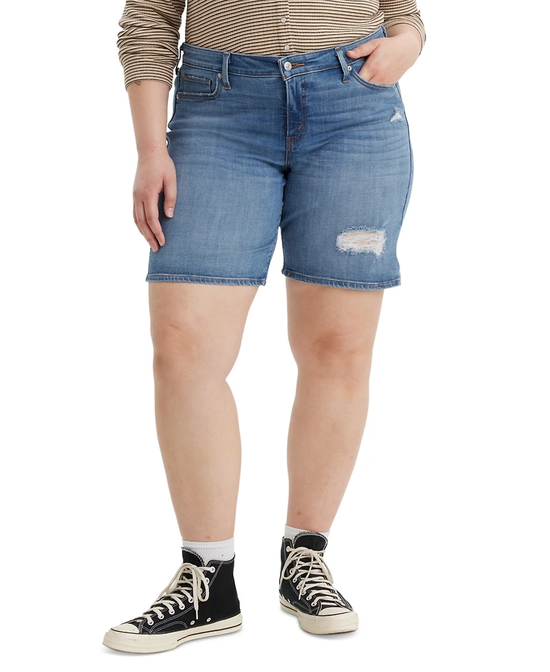 Levi's Plus Size Mid Length Distressed Denim Shorts