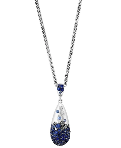Effy Blue Sapphire (1-1/2 ct. t.w.) & White Sapphire (1/6 ct. t.w.) Ombre Cluster 18" Pendant Necklace in Sterling Silver