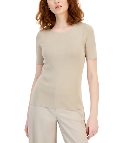 Tahari Asl Women's Fine-Rib Crewneck Sweater T-Shirt, Regular & Petite