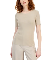 Tahari Asl Women's Fine-Rib Crewneck Sweater T-Shirt, Regular & Petite