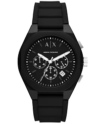A|X Armani Exchange Men's Sync Chronograph Black Silicone Watch 44mm