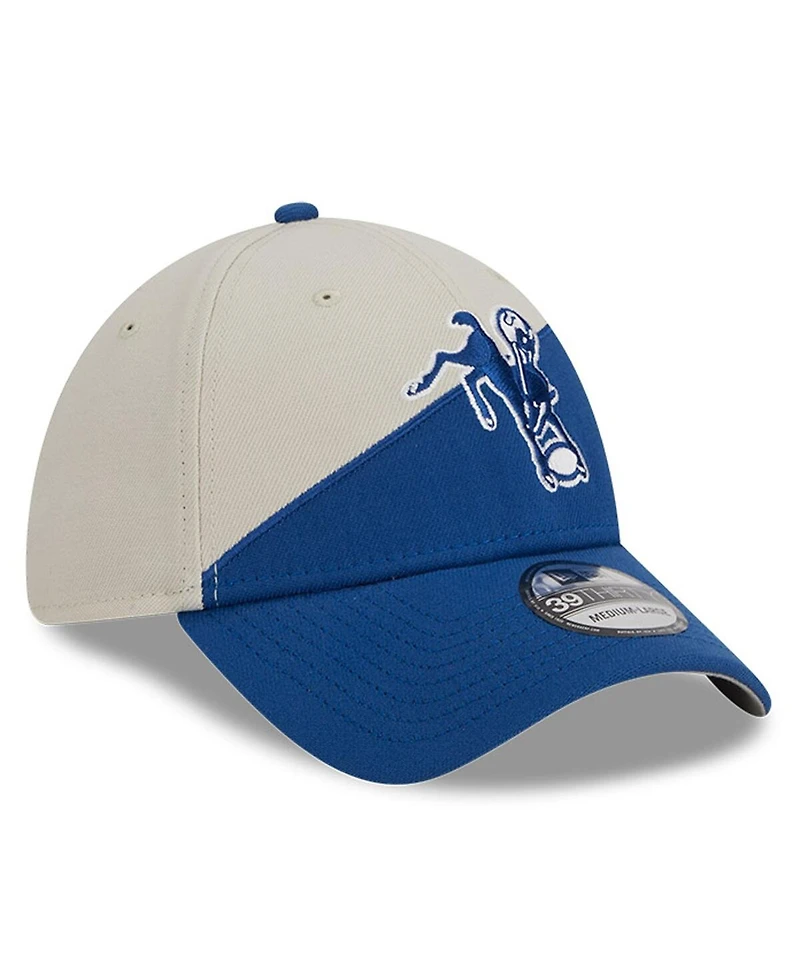 Men's New Era Cream, Royal Indianapolis Colts 2023 Sideline Historic 39THIRTY Flex Hat