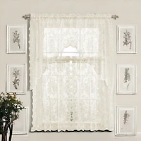 Kate Aurora Shabby Living Lena Floral Lace Complete Kitchen Curtain Tier & Swag Set