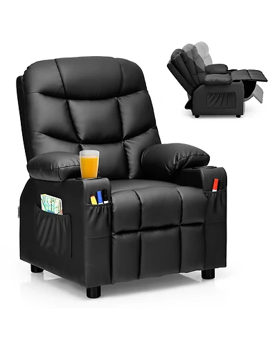 Kids Youth Recliner Chair Pu Leather w/Cup Holders & Side Pockets