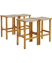 Costway 2PCS Patio Pe Wicker Bar Stools with Acacia Wood Frame Height Chairs Poolside
