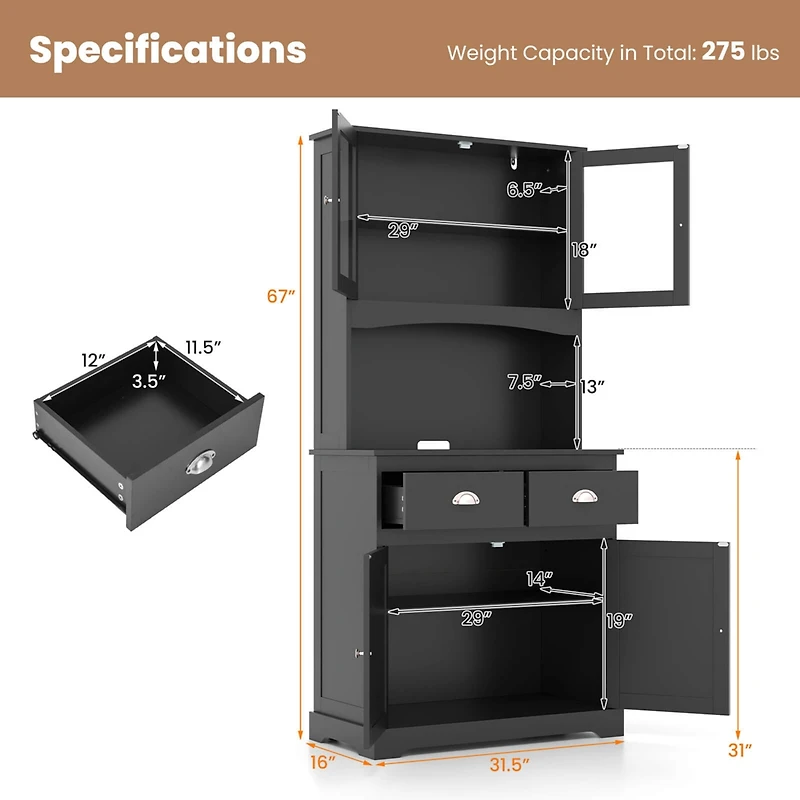 67'' Storage Cabinet Closet Kitchen Pantry Cupboard with Adjustable Shelves