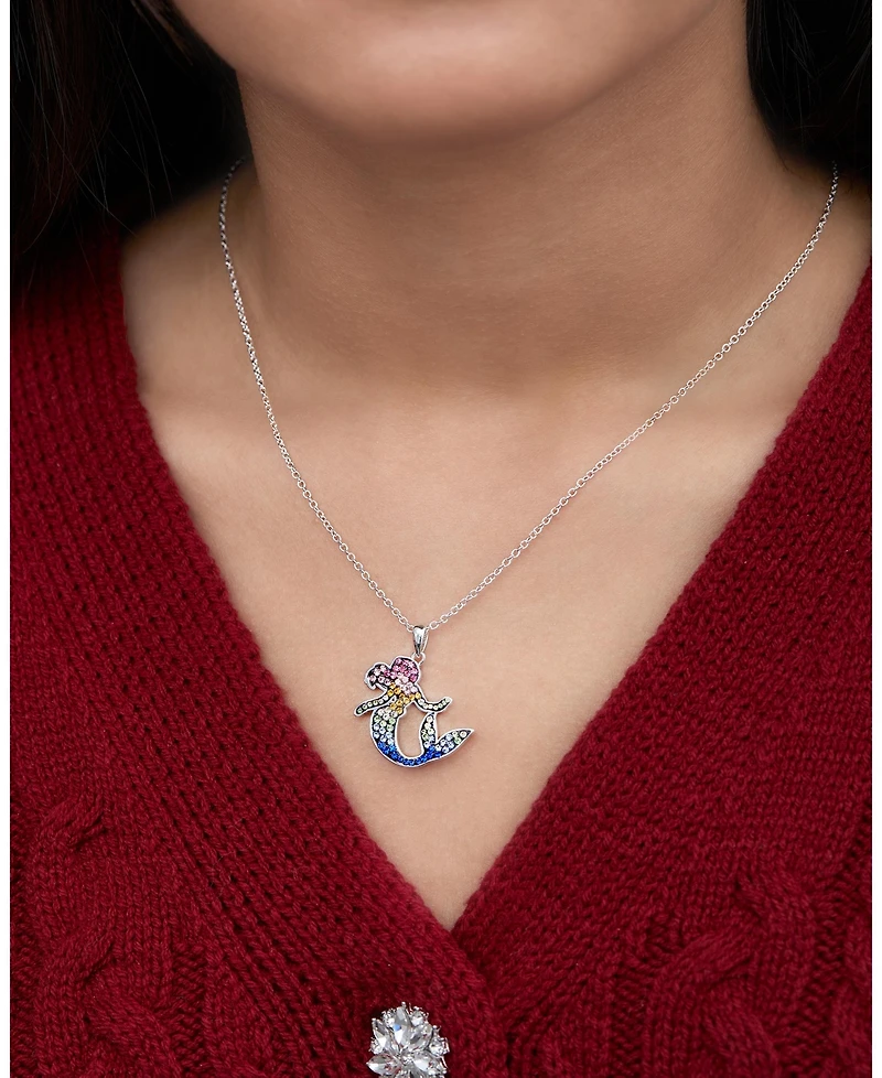 Disney The Little Mermaid Ariel Rainbow Crystal Silver Flash Plated Pendant Necklace, 18"