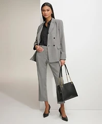 Karl Lagerfeld Womens Gingham Double Breasted Blazer Ruffled Blouse Gingham Straight Leg Pants