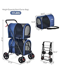 Sugift 4-in-1 Double Pet Stroller with Dog/Cat Carriers and Travel Carriage