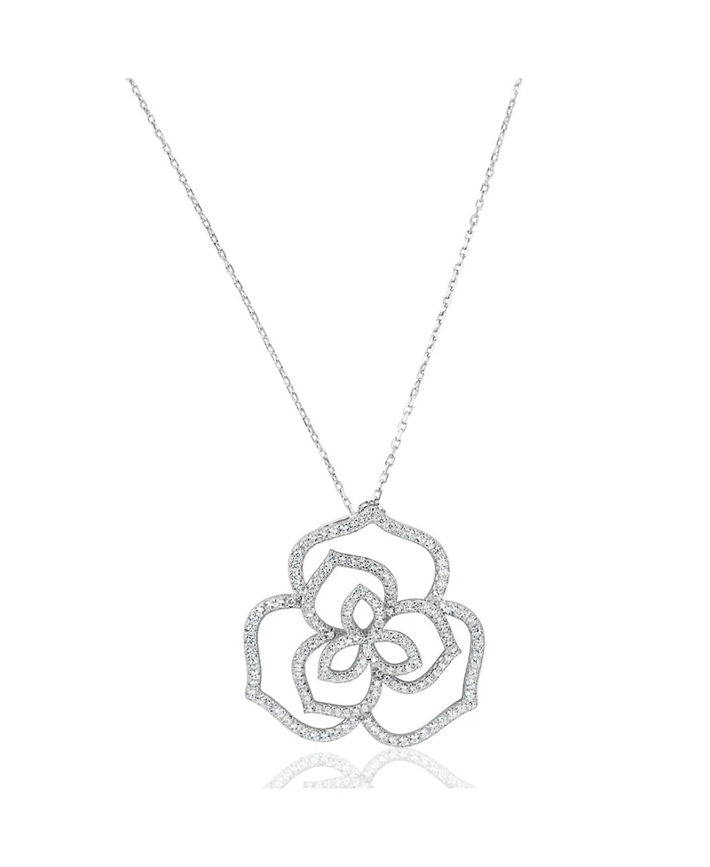 Suzy Levian New York Suzy Levian Sterling Silver Cubic Zirconia Open Wild Flower Pendant Necklace