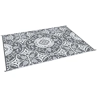 Outsunny Reversible Outdoor Rug with Carry Bag 9' x 12' Gray & White Flower