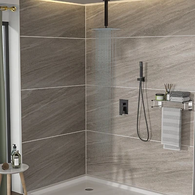 Ceiling Shower Set - 16 Inch Square Shower Set, Dual Shower Heads, Oil Rubber Bronze