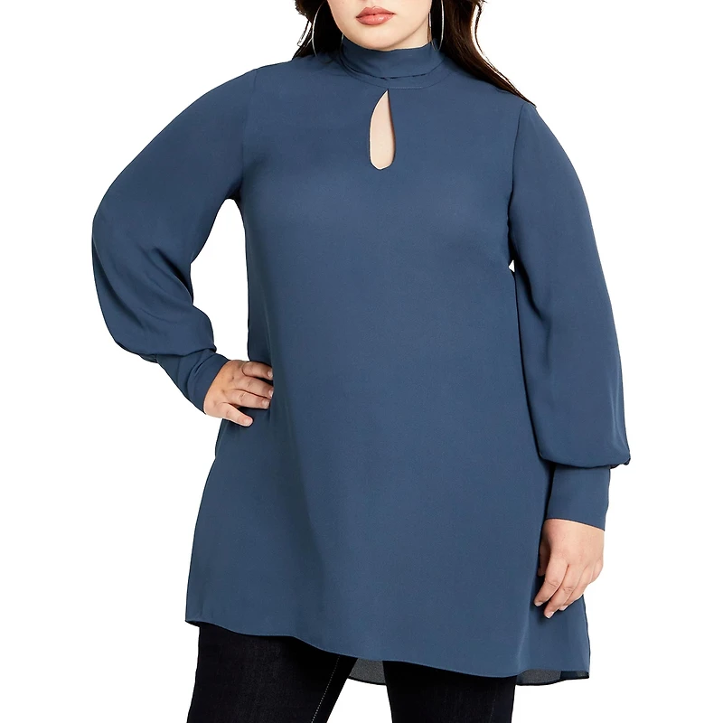Plus Neck Tie Tunic Top