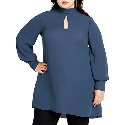 Plus Neck Tie Tunic Top
