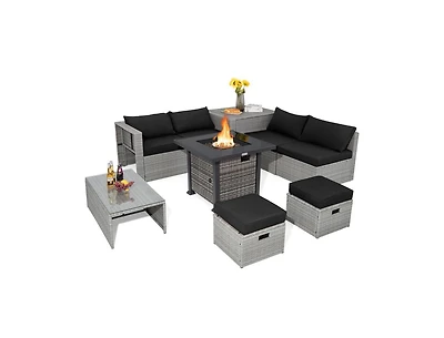 Slickblue 9 Pieces Outdoor Patio Furniture Set with 32-Inch Propane Fire Pit Table