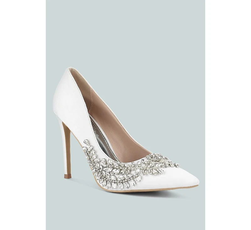 Rhinestones Embellished Satin Stiletto Pumps Women