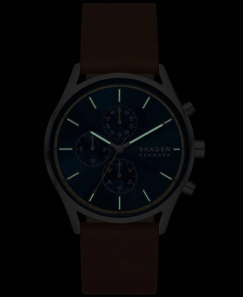 Skagen Men's Hoist Chronograph Brown Leather Watch 42mm