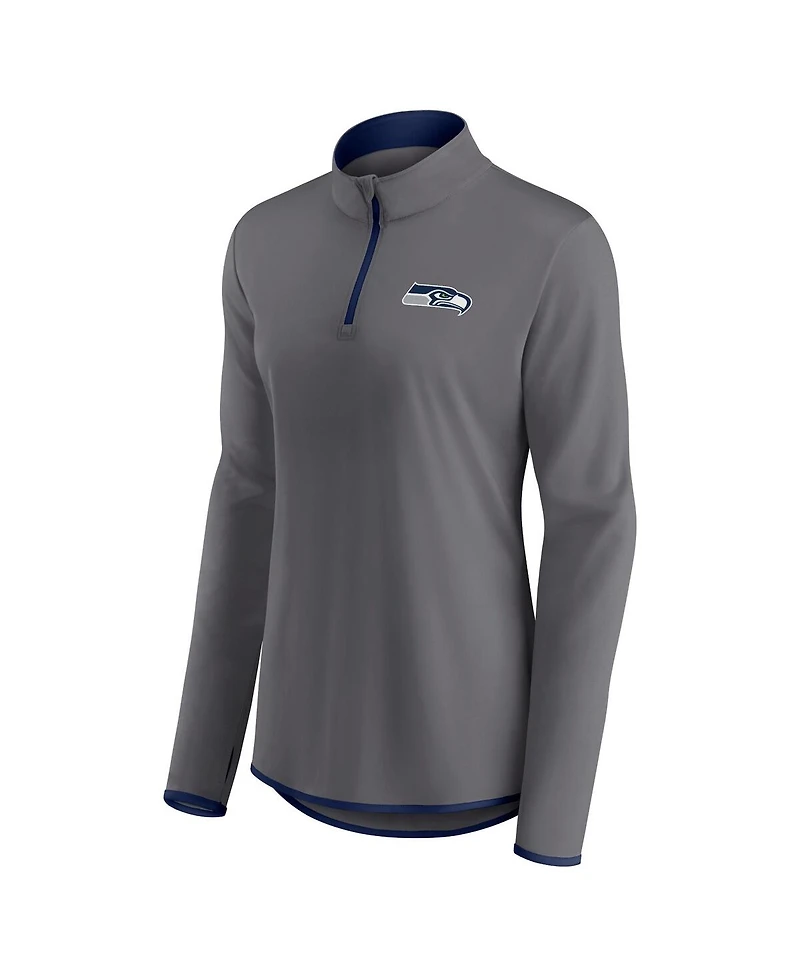 Women's Fanatics Gray Seattle Seahawks Corner Long Sleeve 1/4 Zip Top