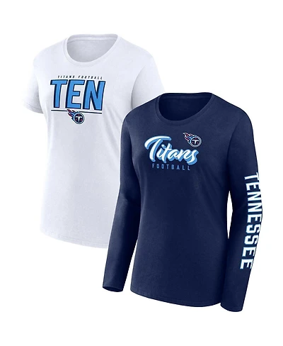 Women's Fanatics Navy, White Tennessee Titans Two-Pack Combo Cheerleader T-shirt Set