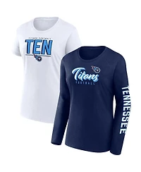 Women's Fanatics Navy, White Tennessee Titans Two-Pack Combo Cheerleader T-shirt Set