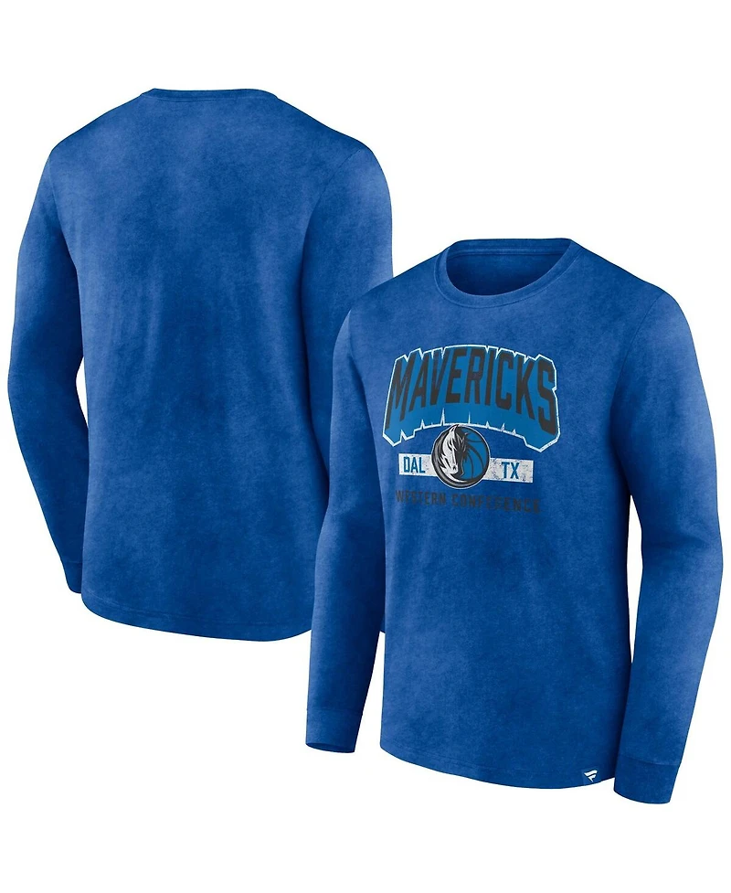 Men's Fanatics Heather Royal Distressed Dallas Mavericks Front Court Press Snow Wash Long Sleeve T-shirt