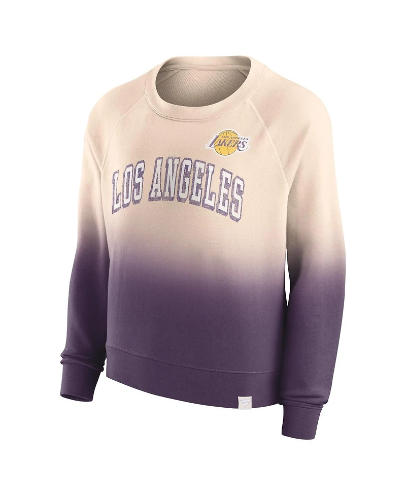 Women's Fanatics Tan, Purple Distressed Los Angeles Lakers Lounge Arch Raglan Pullover Sweatshirt