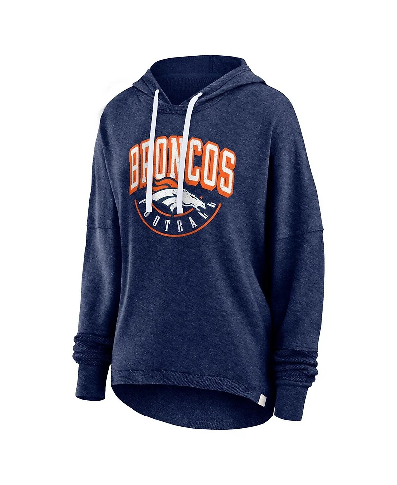 Women's Fanatics Navy Distressed Denver Broncos Lounge Helmet Arch Pullover Hoodie