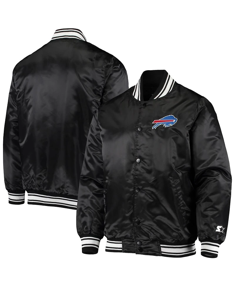 Men's Starter Black Buffalo Bills Locker Room Satin Varsity Full-Snap Jacket