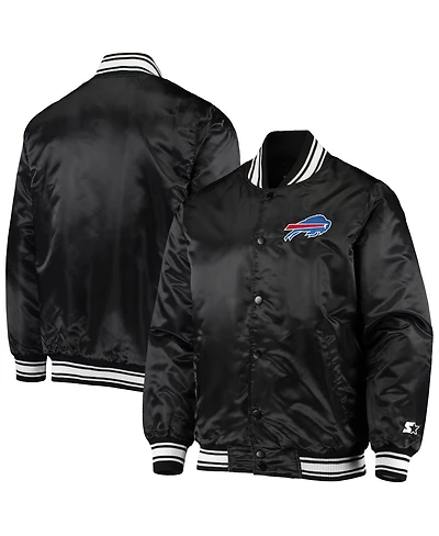Men's Starter Black Buffalo Bills Locker Room Satin Varsity Full-Snap Jacket