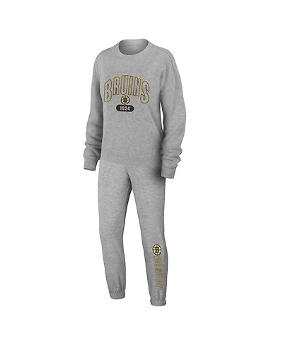 Women's Wear by Erin Andrews Heather Gray Boston Bruins Knit Long Sleeve Tri-Blend T-shirt and Pants Sleep Set