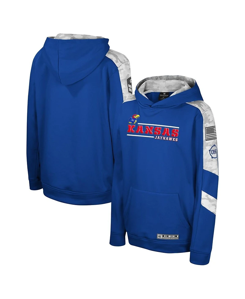 Big Boys Colosseum Royal Kansas Jayhawks Oht Military-Inspired Appreciation Cyclone Digital Camo Pullover Hoodie