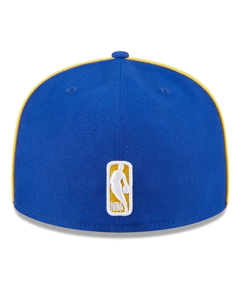 Men's New Era Royal Golden State Warriors Piped and Flocked 59Fifty Fitted Hat