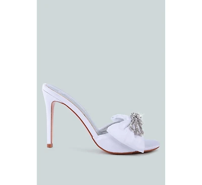 Womens Brag In Rhinestone Embellished Bow Satin Heels sandals
