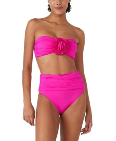 Kate Spade Womens Rosette Detail Convertible Bandeau Bikini Top High Waist Bikini Bottoms