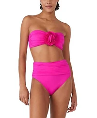Kate Spade Womens Rosette Detail Convertible Bandeau Bikini Top High Waist Bikini Bottoms