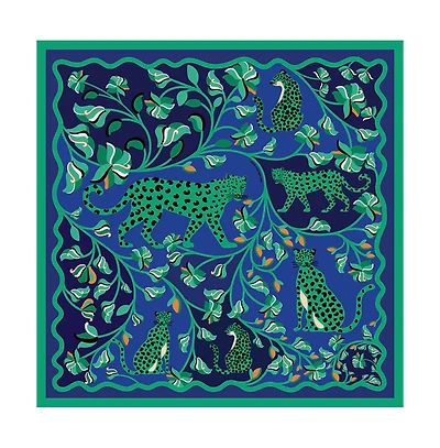 Jessie Zhao New York Double Sided Silk Scarf Of Leopards In The Verdant Wild